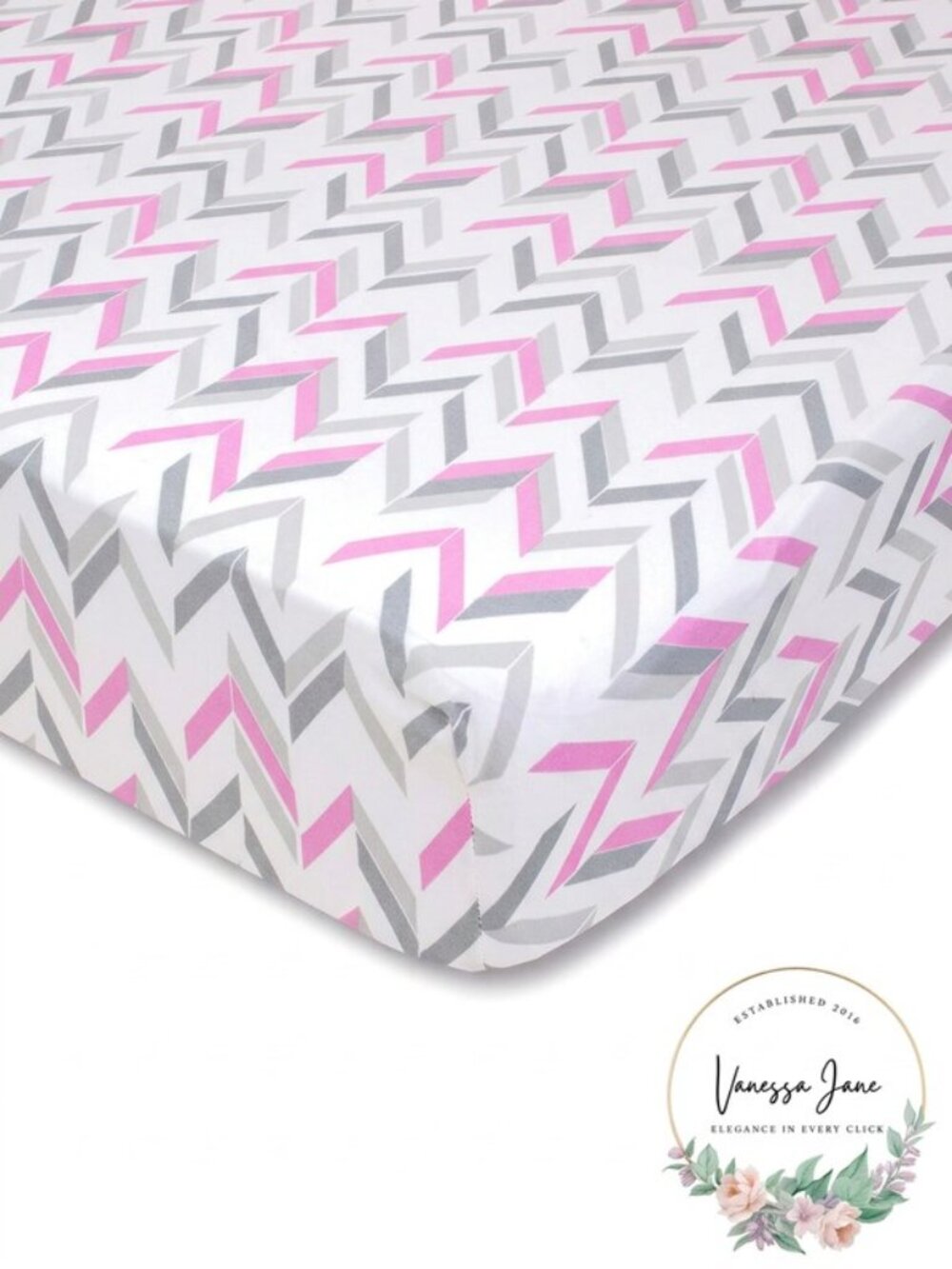 Wendy Bellissimo Mix & Match Chevron Fitted Crib Sheet in Grey/Pink
